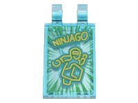 LEGO part Tile, Modified 2 x 3 with 2 Clips with Yellow Stylized Neon 'NINJAGO' and Ninja on Green Starburst Background Pattern (Sticker) - Set 71741 30350bpb122