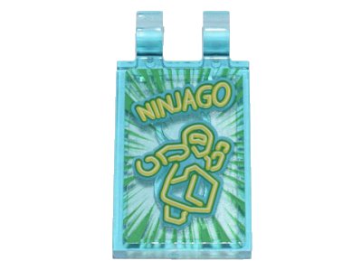 LEGO part Tile, Modified 2 x 3 with 2 Clips with Yellow Stylized Neon 'NINJAGO' and Ninja on Green Starburst Background Pattern (Sticker) - Set 71741 (30350bpb122)