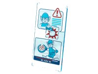 LEGO part Glass for Window 1 x 4 x 6 with Medium Azure, Red and White Warning Screen, Green Goblin with Pizza Pattern 57895pb099