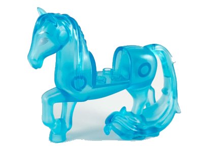 LEGO part Horse with 2 x 2 Cutout, Long Swooshy Tail with Metallic Light Blue Eyes Pattern (Nokk) (58484c01pb01)
