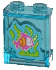 LEGO part Panel 1 x 2 x 2 with Side Supports - Hollow Studs with Dark Pink Fish with Yellow Stripes, Lime Seaweed Pattern (Sticker) - Set 3188 87552pb012