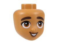 LEGO onderdeel Mini Doll, Head Friends with Dark Brown Thick Eyebrows, Dark Orange Eyes and Lips, Open Mouth Smile with Teeth Pattern 101127