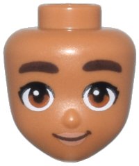 LEGO part Tête de mini poupée Friends avec Sourcils Marron foncé épais, Yeux Orange foncé, Lèvres Nougat et motif Sourire bouche fermée 105992