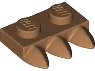 Plaat, Aangepast 1 x 2 met 3 Tanden in middennougat, LEGO onderdeelnummer 15208