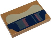 LEGO part Tile 2 x 3 with Tan and Dark Blue Curved Panels with Metallic Pink and Metallic Light Blue Stripes Pattern (Super Mario Funky Kong Brow and Sunglasses) 26603pb355