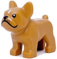 LEGO part Dog, French Bulldog with Black Eyes, Nose, Mouth, and Whiskers, White Spot on Forehead Pattern 29602pb01