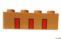 LEGO part Brick 1 x 4 with 3 Partial Red Stripes Pattern 3010pb290