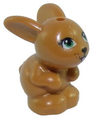 LEGO part Bunny / Rabbit, Friends, Sitting with Green Eyes, Black Nose and Mouth, and Bright Pink Tongue Pattern 34050pb01