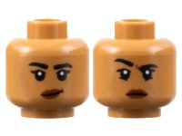 LEGO part Minifigure, Head Dual Sided Female, Black Eyebrows, Reddish Brown Lips, Lopsided Grin / Right Eyebrow Raised Pattern - Hollow Stud 3626pb2362