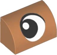 Slope, Curved 1 x 2 with Black and White Eye Looking Left Pattern in mittelnougat, LEGO Teilenummer 37352pb034