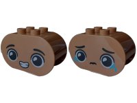 LEGO onderdeel Duplo, Brick 2 x 4 x 2 Rounded Ends with Faces with Black Eyebrows, Open Mouth Smile with White Teeth / Closed Mouth Sad, Crying Medium Azure Tears Pattern 4198pb69