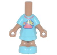 LEGO part Micro Doll, Body with Molded Medium Azure Short Layered Dress and Shoes and Printed Coral Cloud and Collar, Yellow Sun with Face, and Rainbow Pattern 69969pb10