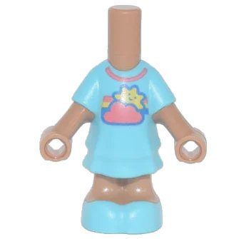 LEGO onderdeel Micro Doll, Body with Molded Medium Azure Short Layered Dress and Shoes and Printed Coral Cloud and Collar, Yellow Sun with Face, and Rainbow Pattern (69969pb10)