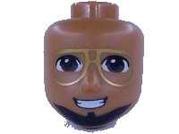 LEGO part Mini Doll, Head Friends Male Large with Dark Brown Eyes, Gold Glasses, Black Beard, and Smile with Teeth Pattern 72422