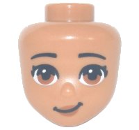 LEGO part Mini Doll, Head Friends with Black Eyebrows, Dark Orange Eyes and Lips, Lopsided Grin Pattern 84078