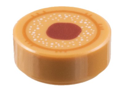 LEGO part Tile, Round 1 x 1 with Dark Orange Circle, White Spots and Dark Red Spot Pattern (98138pb057)