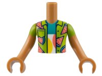 LEGO part Torso Mini Doll Boy Lime Shirt with Coral and Dark Turquoise Watermelon Slices Pattern, Medium Nougat Arms with Hands with Lime Short Sleeves FTBpb078c01