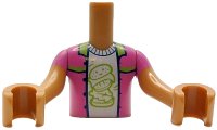 LEGO part Torso Mini Doll Boy Dark Pink Jacket with Lime Collar and Trim over White Shirt with Hamburger with Face Pattern, Medium Nougat Arms with Hands with Dark Pink Short Sleeves FTBpb134c01