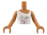 LEGO part Torso Mini Doll Girl White Top with Bright Pink and Silver Squares Pattern, Medium Nougat Arms with Hands FTGpb010c01