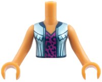 LEGO part Torso Mini Doll Girl Metallic Light Blue Jacket over Magenta Top with Dark Blue Splotches Pattern, Medium Nougat Arms with Hands FTGpb200c01
