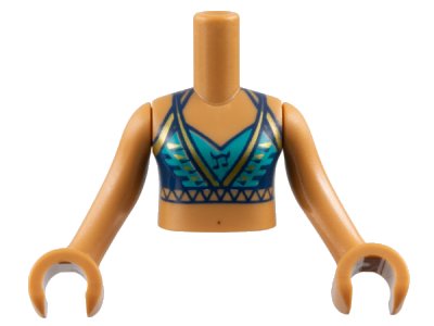 LEGO part Torso Mini Doll Girl Dark Blue Halter Top with Gold Trim Pattern, Medium Nougat Arms with Hands (FTGpb233c01)