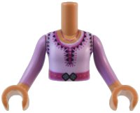 LEGO part Torso Mini Doll Girl Lavender Top with Magenta Belt, Medium Blue Buckle and Dark Purple Triangles, Dots and Laces Pattern, Medium Nougat Arms and Hands with Medium Lavender Long Sleeves FTGpb444c01