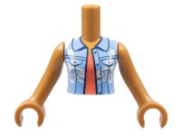 LEGO part Torso Mini Doll Woman Bright Light Blue Vest with White Filigree over Coral Shirt Pattern, Medium Nougat Arms with Hands FTWpb364c01