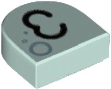 LEGO part Tile, Round 1 x 1 Half Circle Extended with Black Kissy Mouth and Metallic Light Blue Bubbles Pattern (24246pb025)