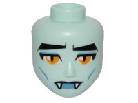 LEGO onderdeel Mini Doll, Head Friends with Yellow Eyes, Black Eyebrows, Medium Blue Lips, Fangs and Frown Pattern (Balthazar) 57489