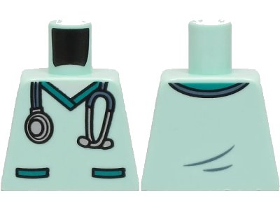 LEGO onderdeel Torso Hospital Scrubs with Dark Turquoise Pockets and Collar and Sand Blue and Silver Stethoscope Pattern (973pb4354)