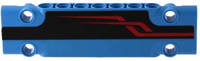 LEGO onderdeel Technic, Panel Plate 3 x 11 x 1 with Red Angled Stripes on Black Background Pattern Model Left Side (Sticker) - Set 42098 (15458pb041l)