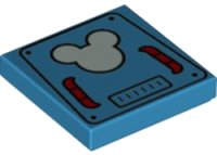 LEGO part Tile 2 x 2 with Bright Light Blue Mickey Mouse Logo on Hatch with Red Handles Pattern 3068pb1717