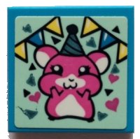 LEGO part Baldosa 2 x 2 with Dark Pink Hamster, Hearts and Bunting Pattern (Sticker) - Set 41329 3068pb1865