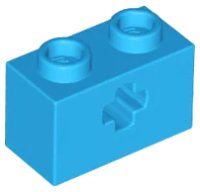 Technic, Brick 1 x 2 with Axle Hole in azzurro scuro, numero pezzo LEGO 32064