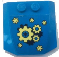 LEGO part Wedge 4 x 4 x 2/3 Triple Curved with Yellow and Dark Blue Gears Pattern (Sticker) - Set 41333 45677pb120