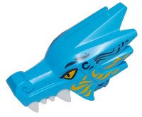 LEGO part Dragon Head (Ninjago) Jaw Upper with Four White Teeth per Side with Black and Bright Light Orange Eyes and Markings Pattern 65428pb04