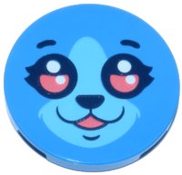 LEGO part Tile, Round 3 x 3 with Dark Blue Eyebrows, Eyelashes, Nose and Chin Dimple, Coral Eyes with White Highlights, Medium Azure Muzzle Fur, Open Mouth Smile Pattern (Dreamzzz Bunchu Face) 67095pb088