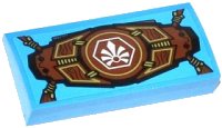 LEGO part Slope, Curved 2 x 4 x 2/3 with Bottom Tubes with White Chima Logo in Hexagon on Tied Wooden Armor Components Pattern (Sticker) - Set 70008 88930pb040