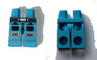 LEGO part Hips and Legs with Dark Bluish Gray Belt with Silver Buckle, Dark Blue Pockets, Knee Pads Pattern 970c00pb0120