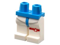 LEGO part Hips and White Legs with Dark Bluish Gray Curved Lines, Red Left Knee Strap with Triangle Pattern 970c01pb57