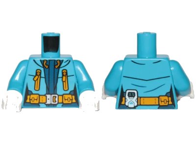 LEGO onderdeel Torso Female Jacket with Bright Light Orange Belt and Zipper Pockets Pattern / Dark Azure Arms / White Hands (973pb3153c01)