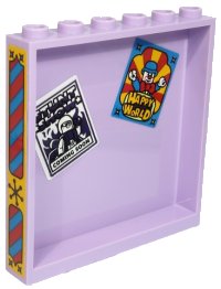 LEGO part Panel 1 x 6 x 5 with 'STUNT SHOW COMING SOON' and 'HAPPY WORLD' Posters on Inside and Red and Dark Azure Stripes Pattern (Stickers) - Set 70432 59349pb172