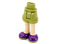 LEGO part Mini Doll Hips and Shorts with Light Nougat Legs and Dark Purple Shoes with Olive Green Soles and Coral Laces Pattern - Thick Hinge 11202c00pb15
