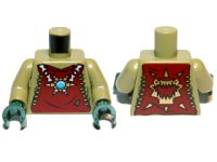 LEGO part Torso Dark Red Vest with Star Shaped Necklace with Blue Round Jewel (Chi), Back with Gold Crocodile Jaws Pattern / Olive Green Arms / Dark Green Hands 973pb1356c01