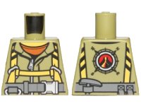 LEGO part Torso Volcano Explorer Jumpsuit with Dark Bluish Gray Belt and Yellow Harness Front, Volcano Logo Back Pattern 973pb2453