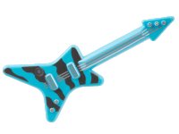 LEGO part Minifigur, Zubehör Musikinstrument, Gitarre Elektrisch 'ML' Typ mit Perlglanz Dunkelgrau Zebrastreifen und Silbersaiten und Sattelmuster 17356pb05