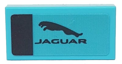 LEGO onderdeel Tile 1 x 2 with Black Stripe and 'JAGUAR' on Medium Azure Background Pattern (Sticker) - Set 76898 (3069pb0823)