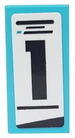 LEGO onderdeel Tile 1 x 2 with Black Lines and Number 1 on White Background Pattern Model Left Side (Sticker) - Set 76898 (3069pb0824L)