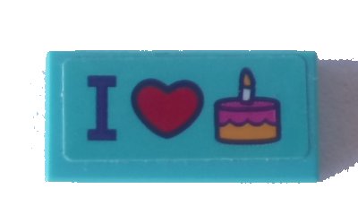LEGO onderdeel Tile 1 x 2 with 'I' Heart and Cake Pattern (Sticker) - Set 41310 (3069pb0827)