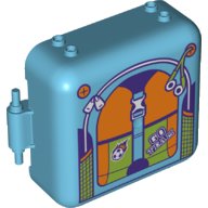 LEGO part Container, Box 3 x 8 x 6 2/3 Half Front with Backpack with Headphones, Zipper, Flaming Soccer Ball and 'GO TEAM' Pattern (64462pb08)